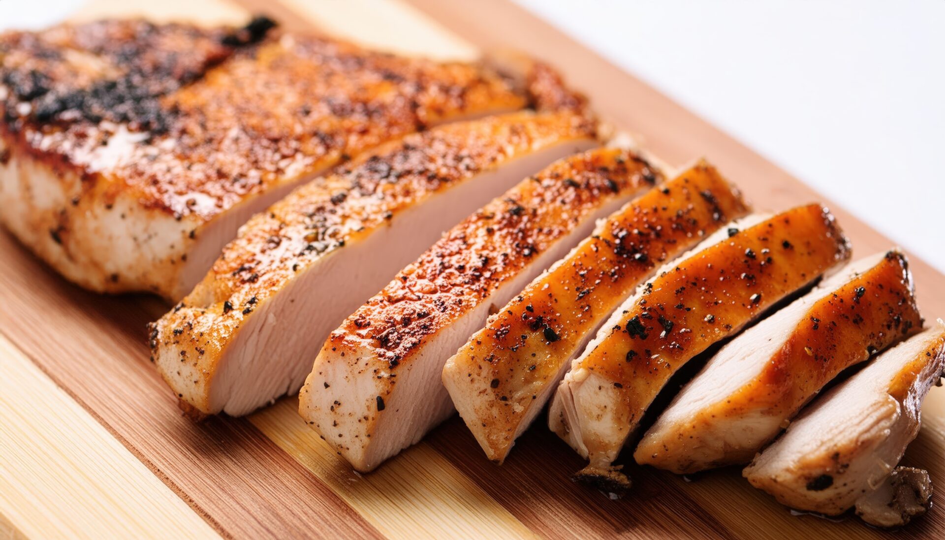 木製ボードに盛り付けたチキンスライス