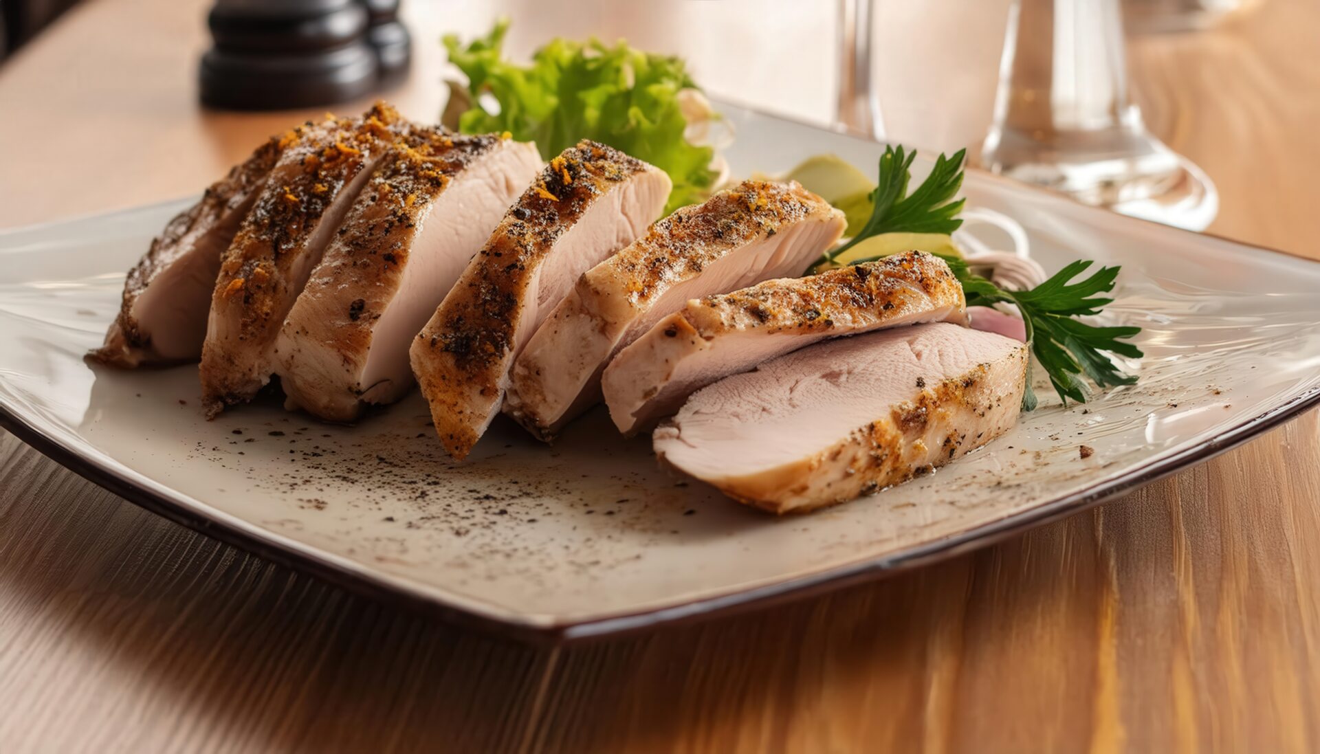 ペッパーチキンスライスの盛り付け