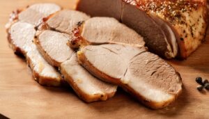 ジューシーな焼き豚のアップ