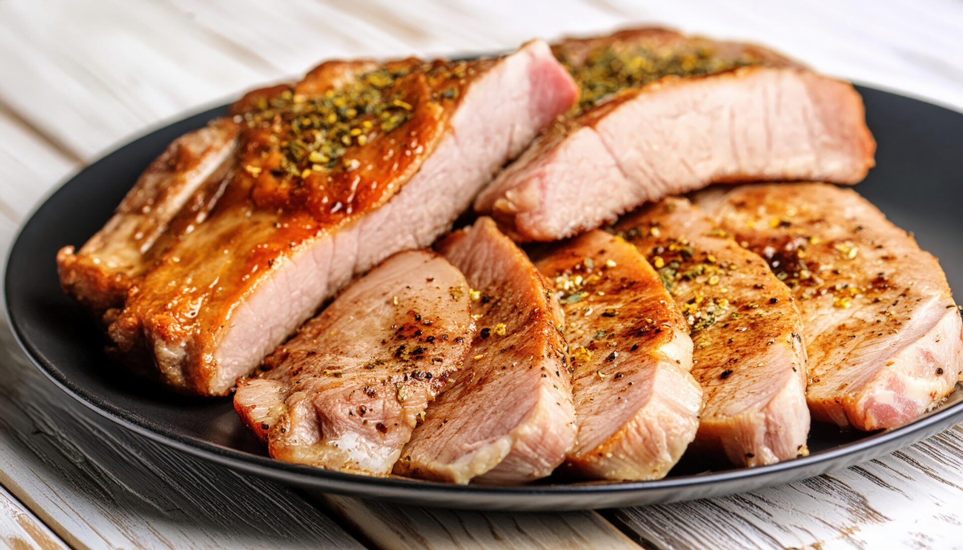 ジューシーな焼き豚のアップ