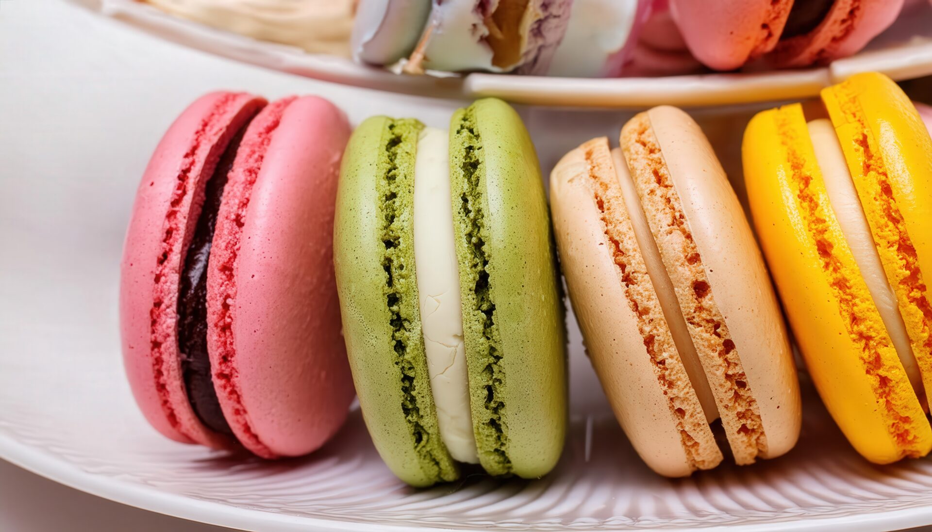 プレートのマカロンのクローズアップ