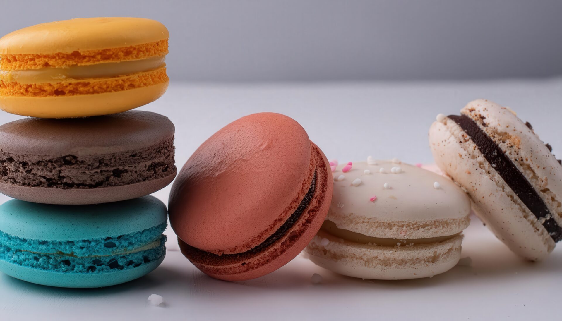 積み重なったカラフルなマカロン