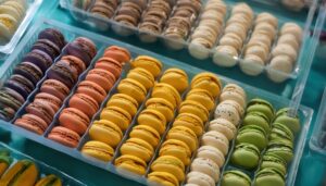 多種類のマカロンが並ぶ店頭