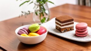 マカロンとチョコレートケーキ