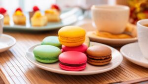 マカロンとカフェタイムのテーブル