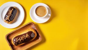 エクレアとコーヒーセット