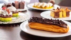 チョコチップエクレアと洋菓子プレート