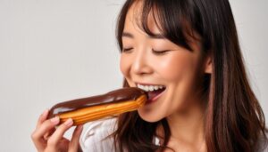エクレアを食べる女性1