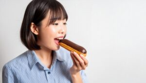 エクレアを食べる女性2
