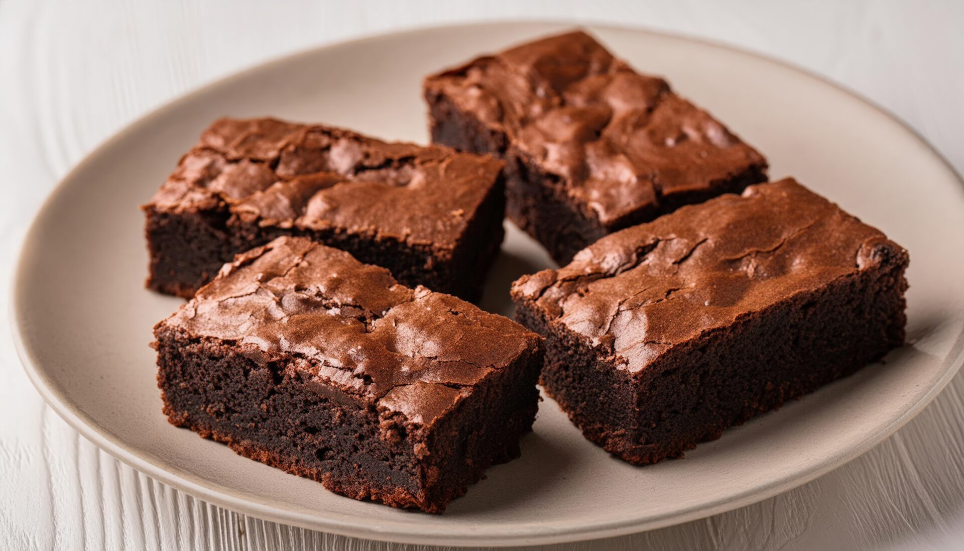 4つ並んだブラウニーと白いプレート