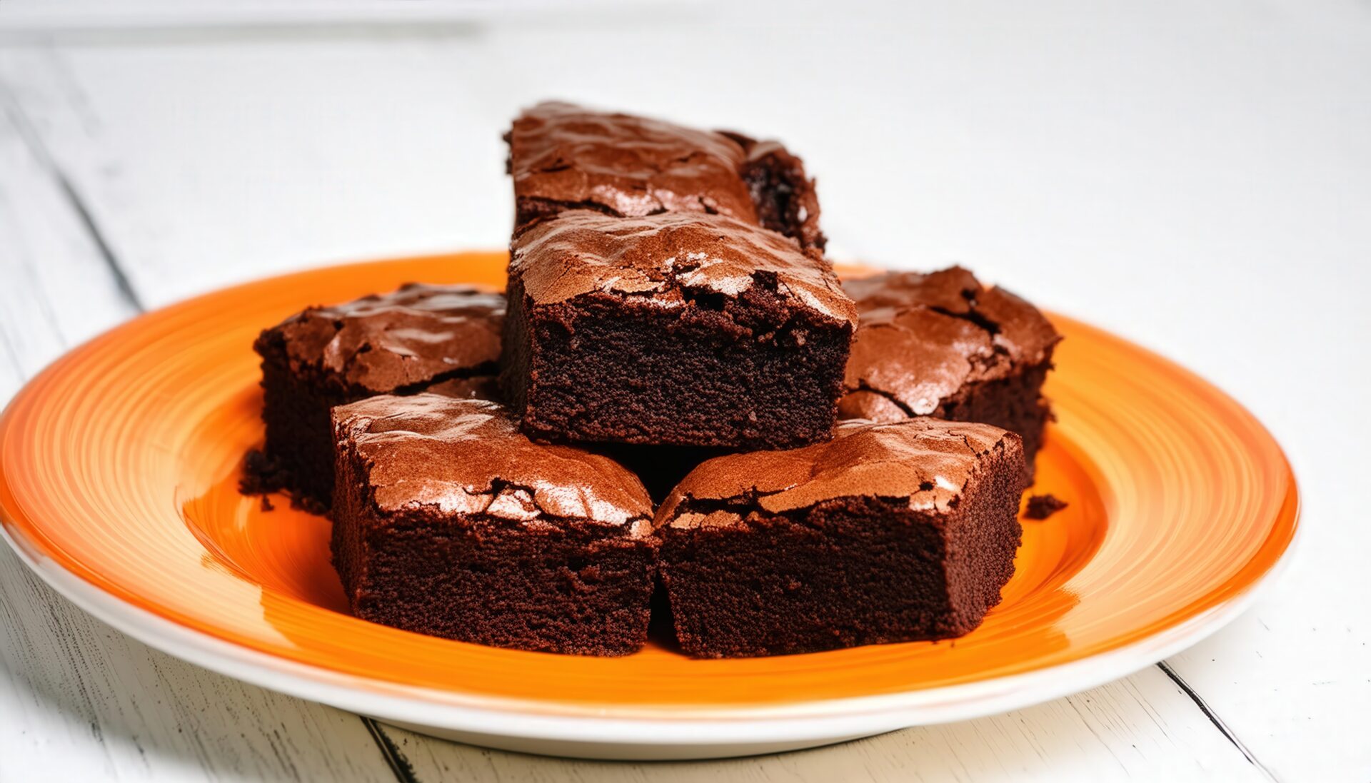 オレンジ皿に盛られたブラウニー