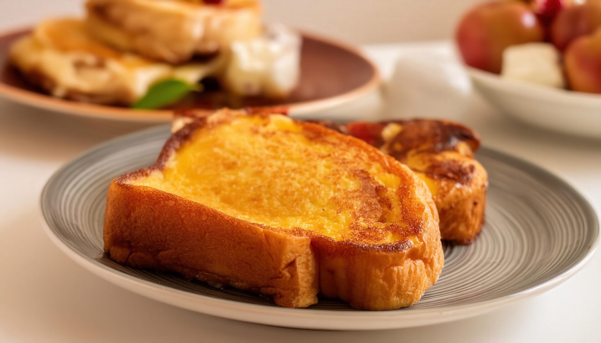 プレートに盛られた焼き色の良いフレンチトースト