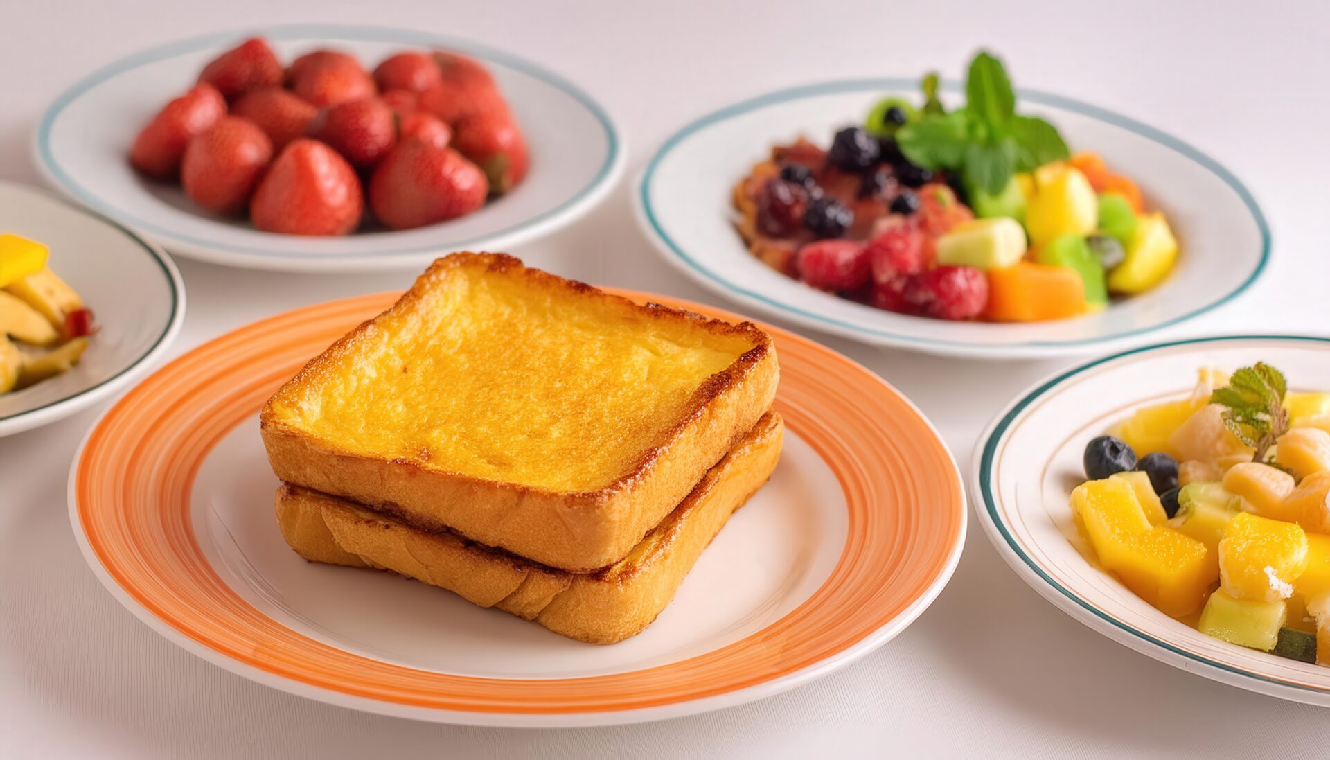 フレンチトーストとフルーツの朝食