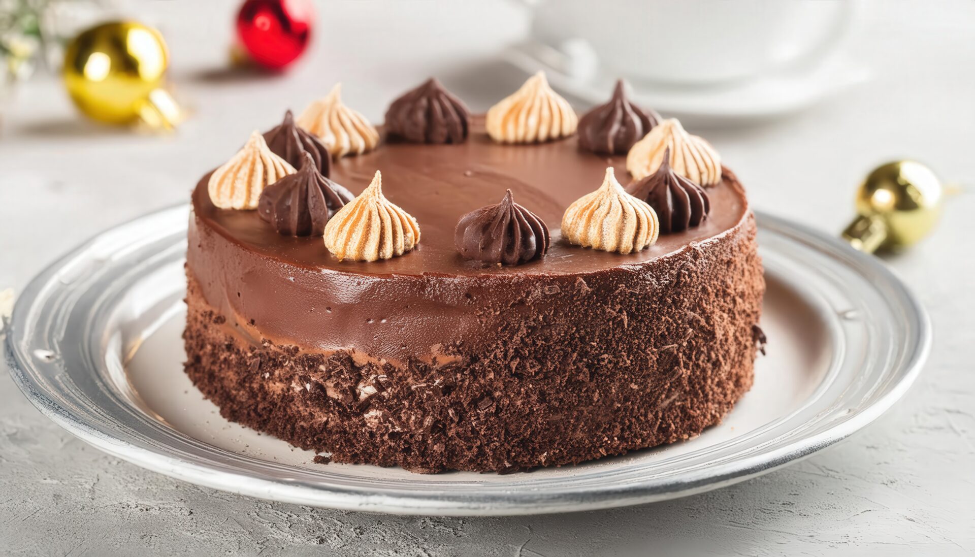 チョコレートケーキとクリームデコレーション