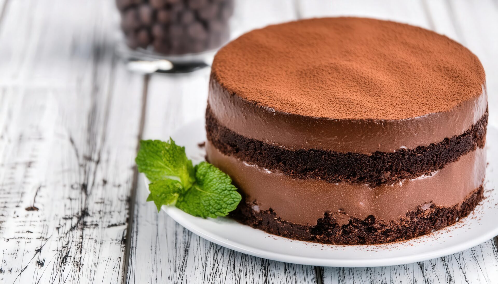 チョコレートケーキとミント