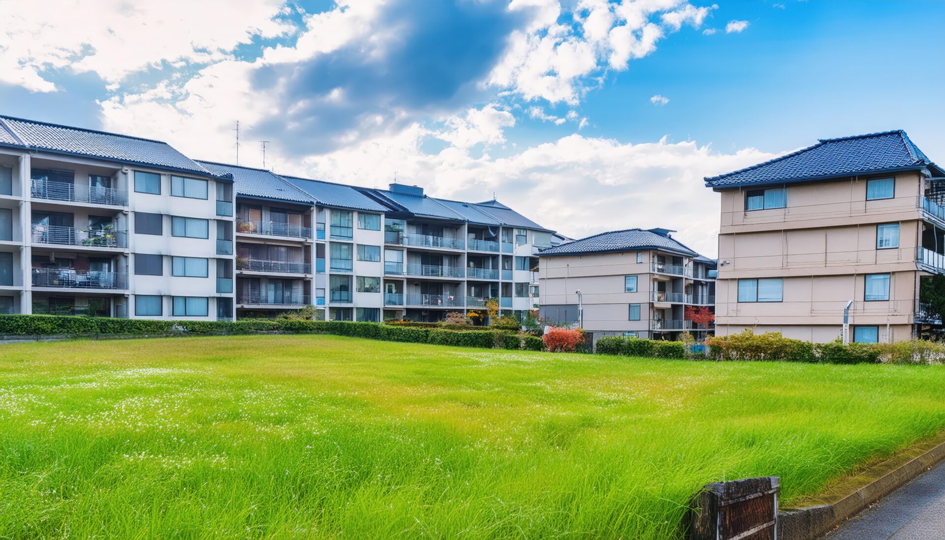 アパートと草地の景観