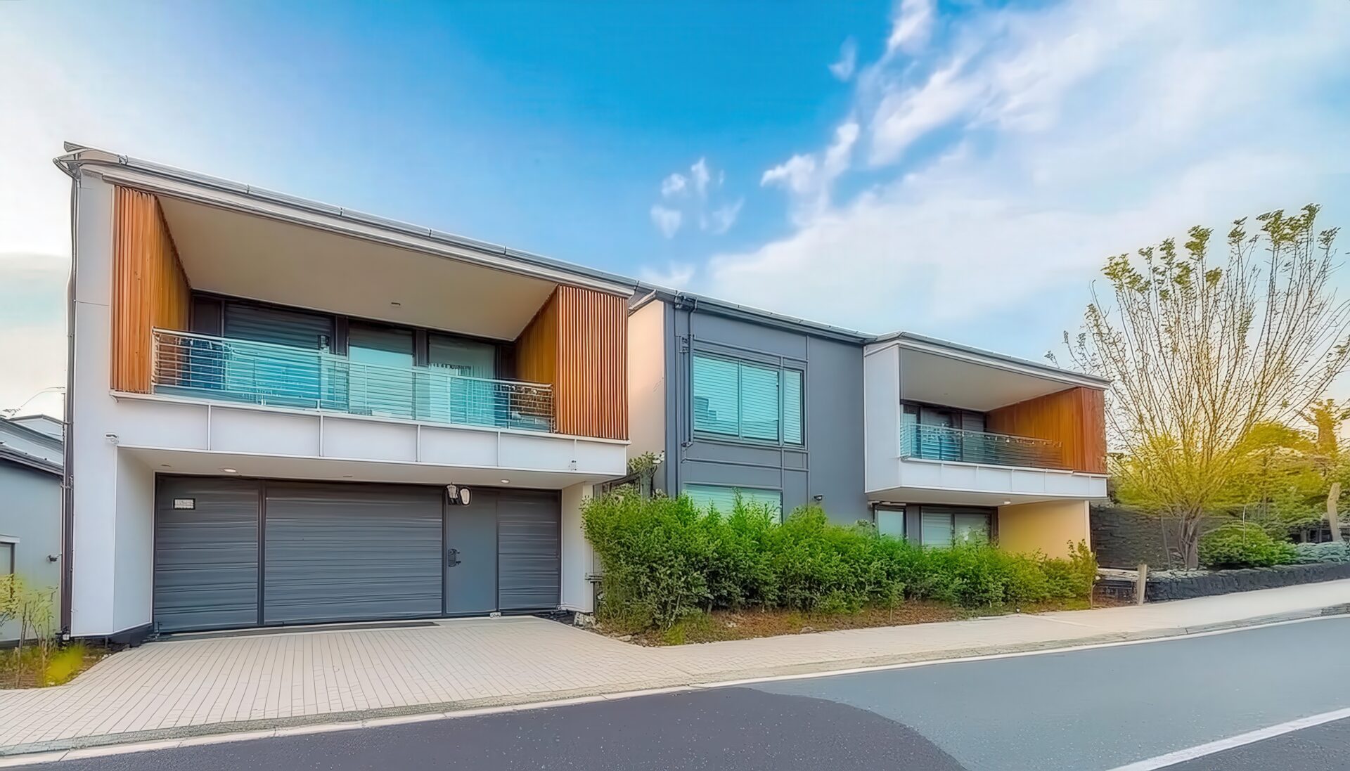 木製ルーバーを取り入れた現代住宅