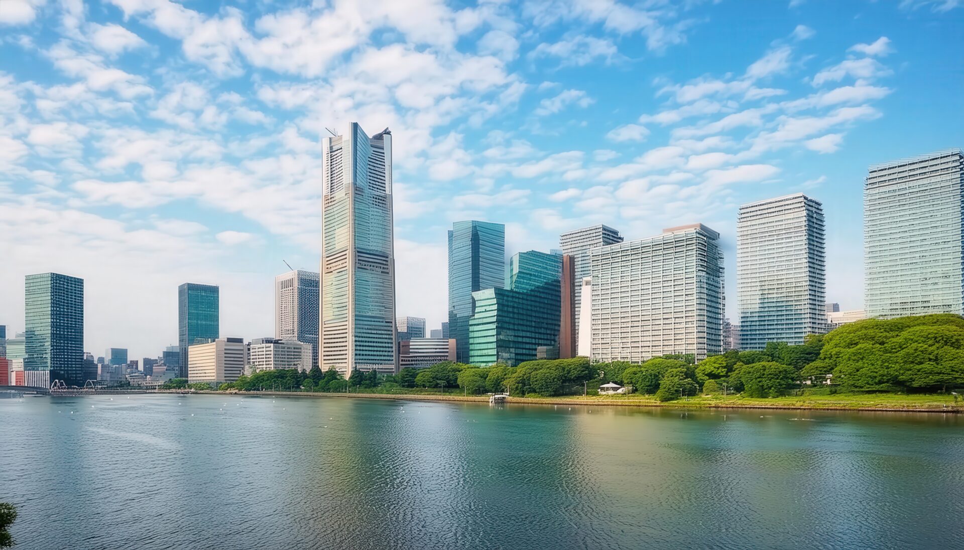海沿いの高層ビル群