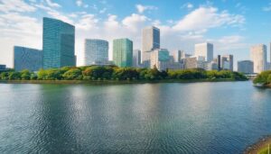 水辺に広がる高層ビル群