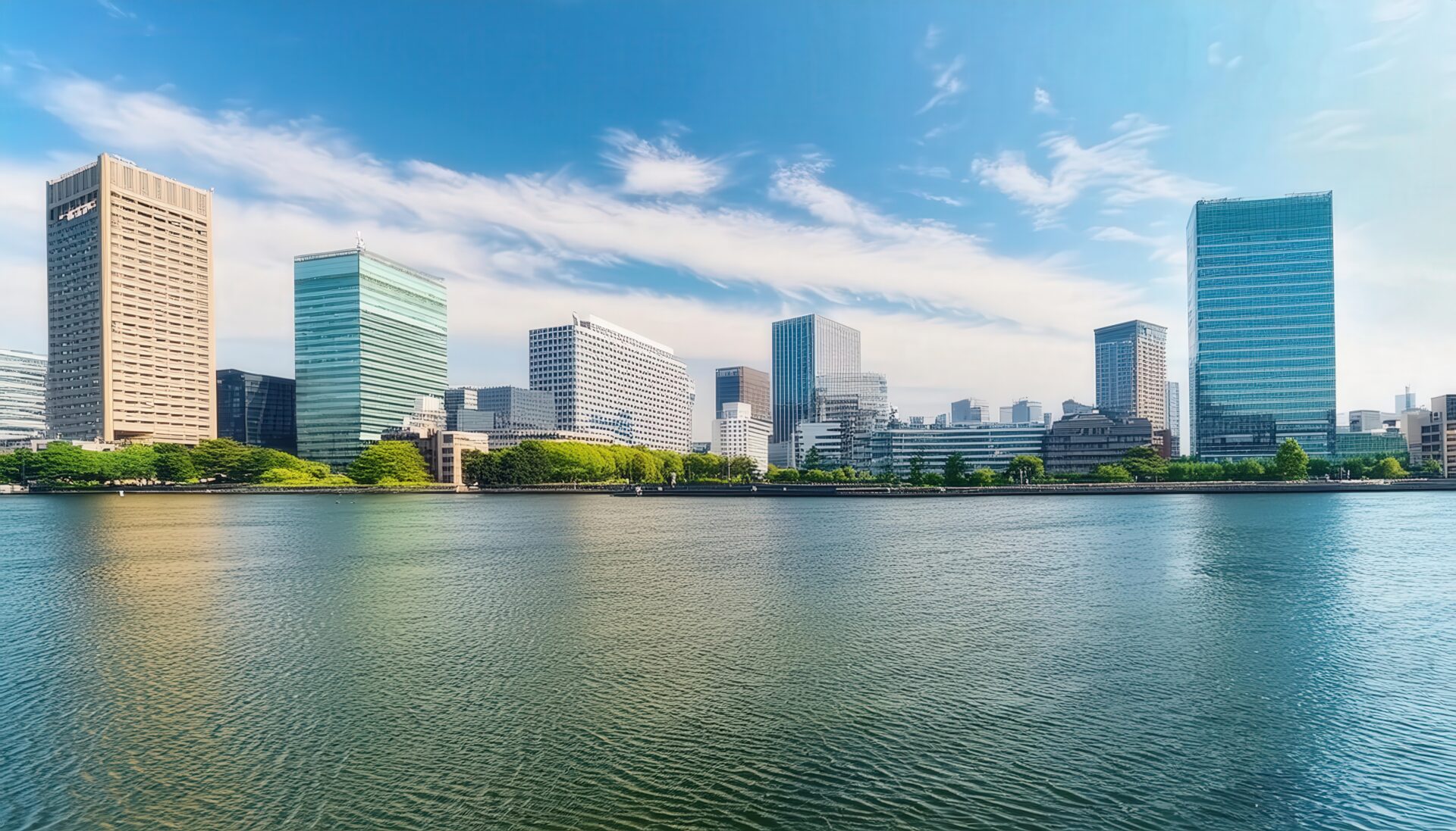 水辺と都市のビル群