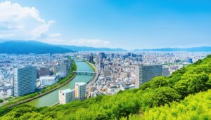 山と都市の俯瞰風景