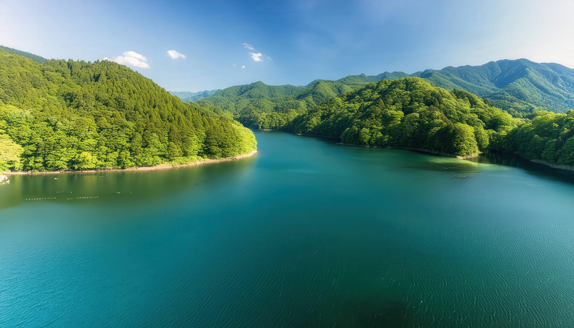 山間の湖と森林