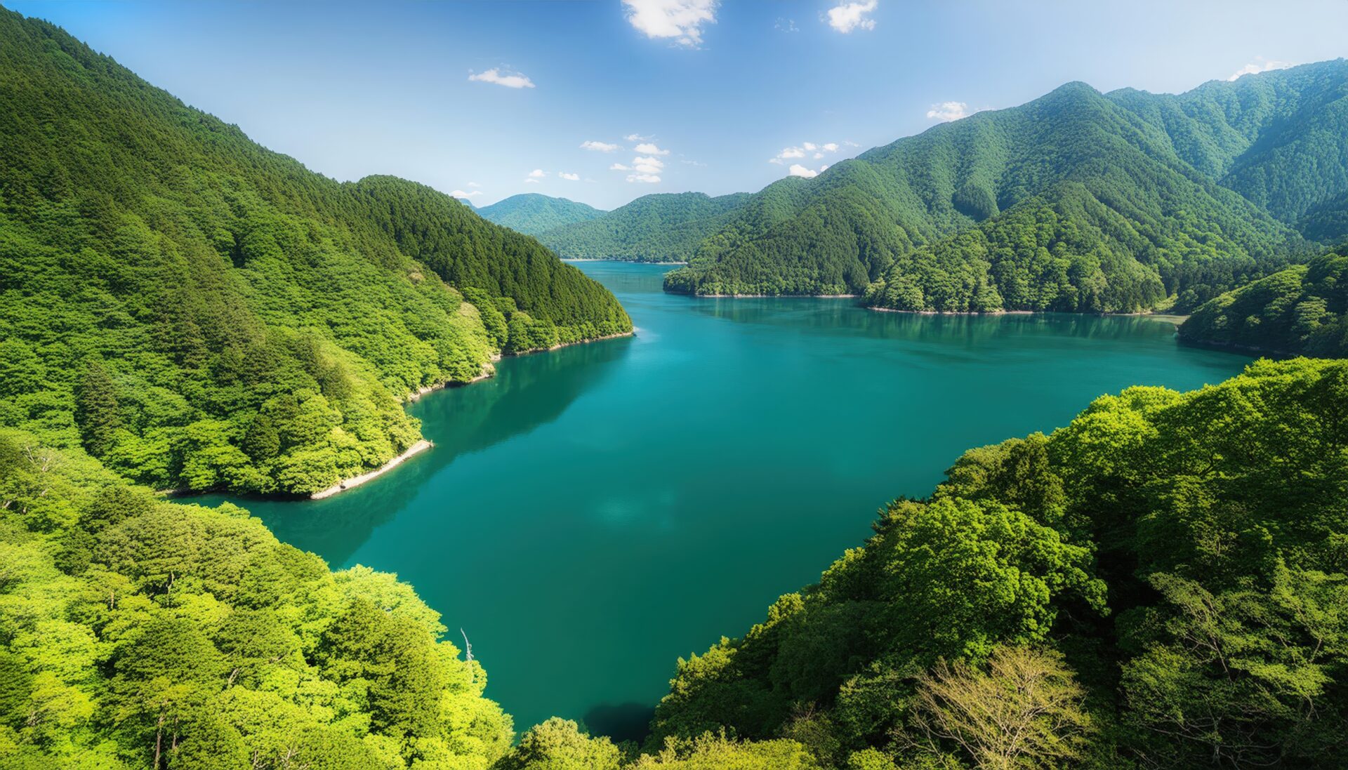 山に囲まれた湖