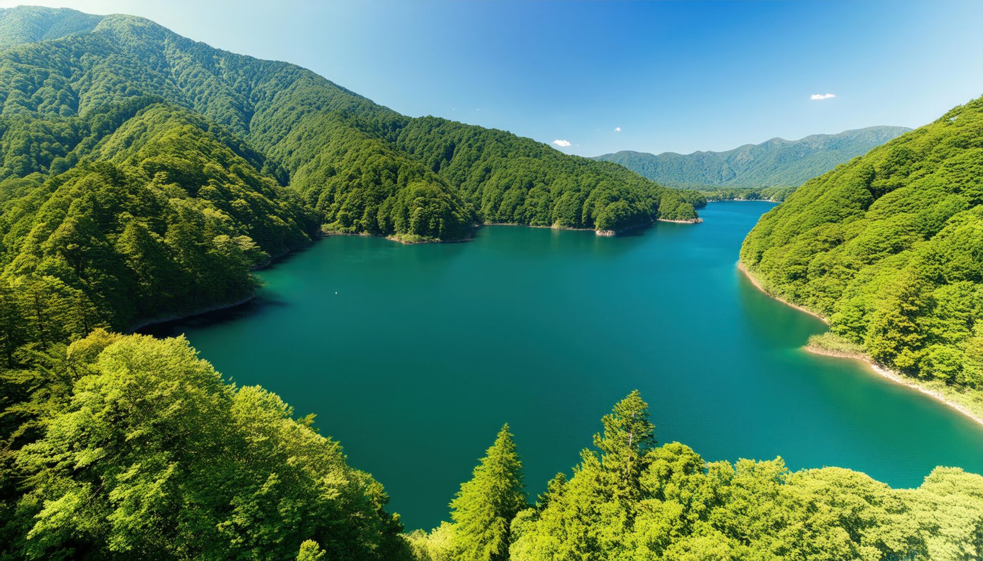 湖と山のパノラマビュー