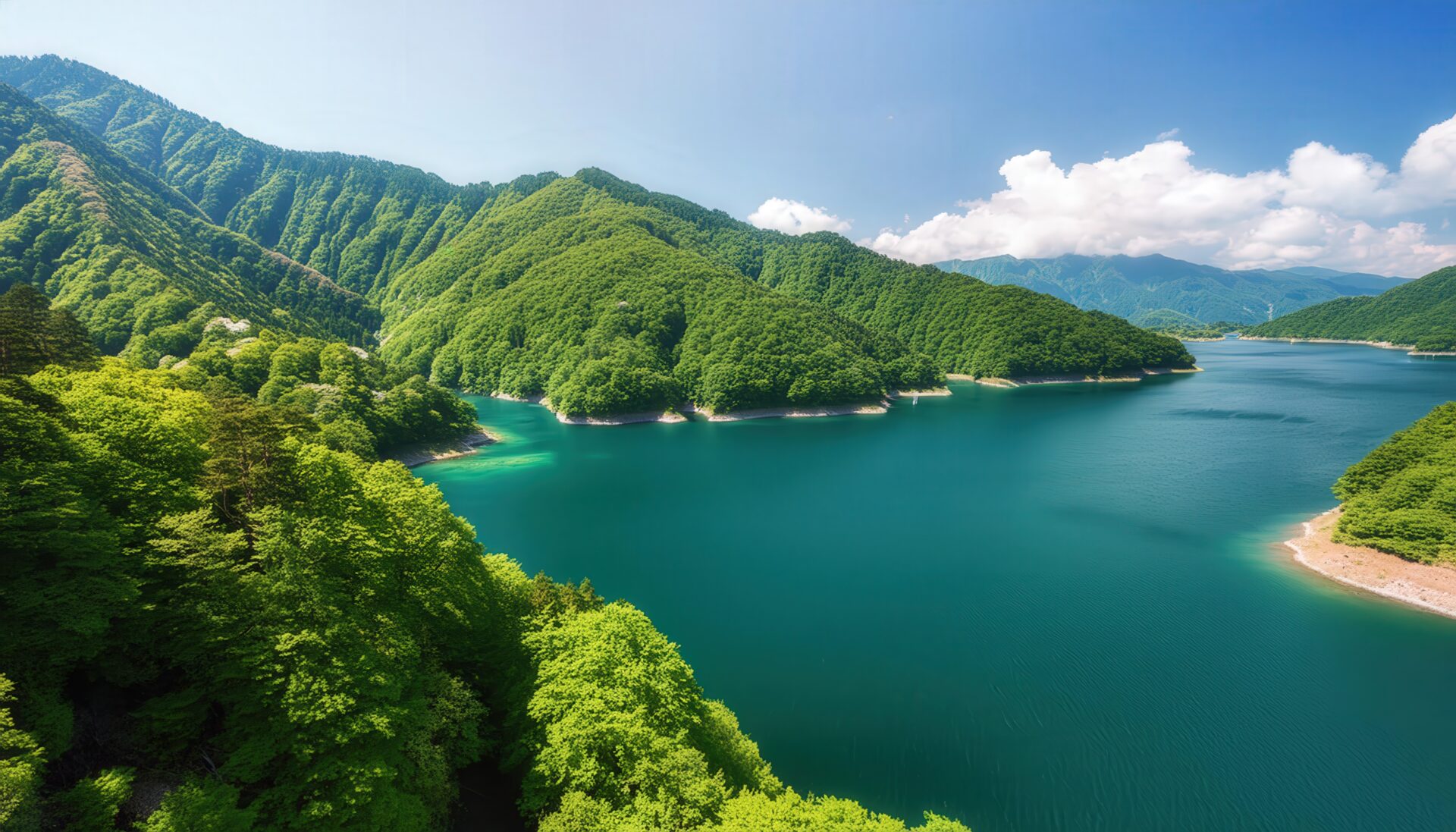 山々に囲まれた湖