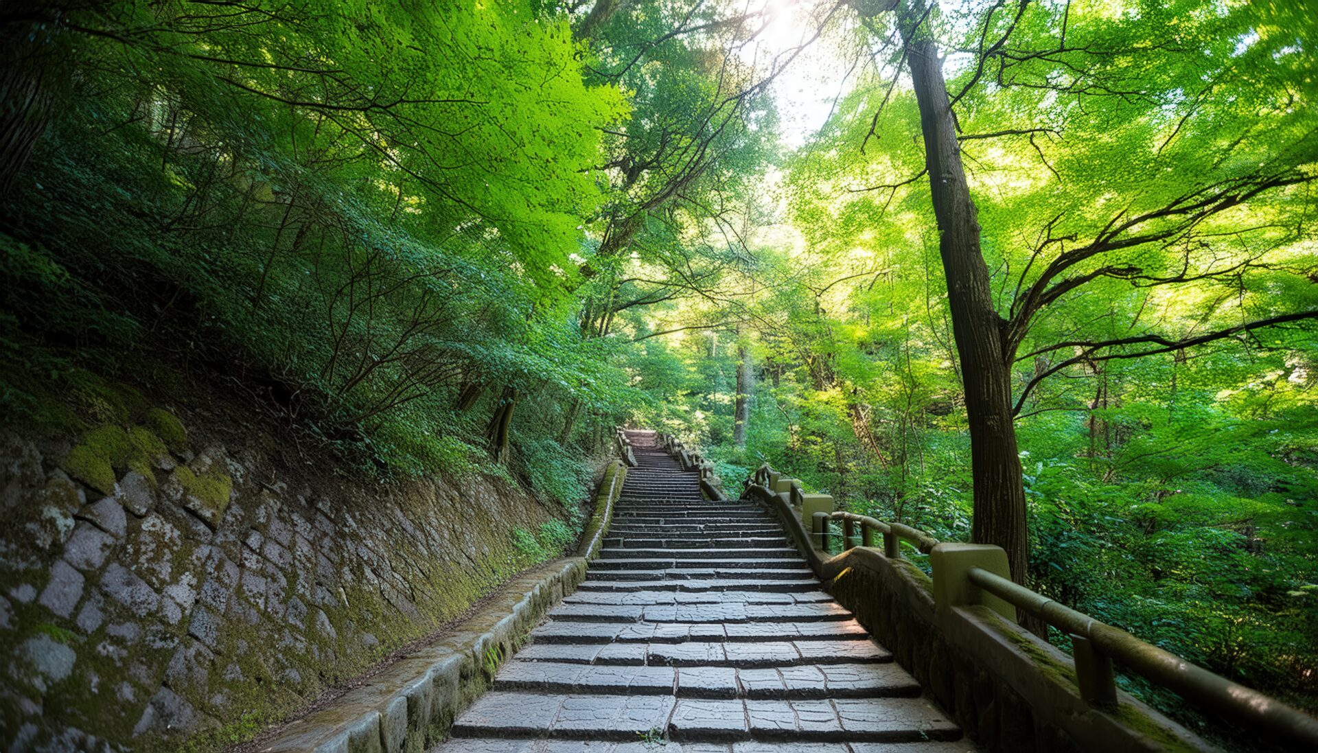 石段と緑のトンネル
