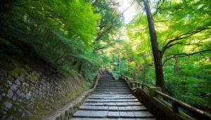 石段と緑のトンネル