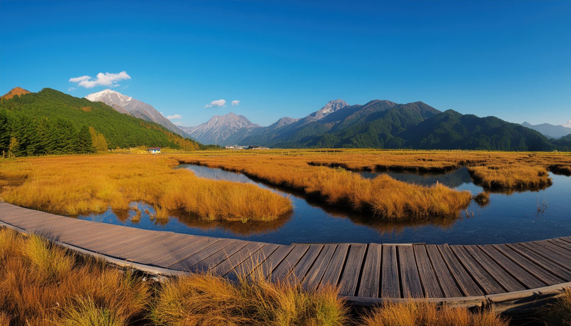 山と湿原の秋景色