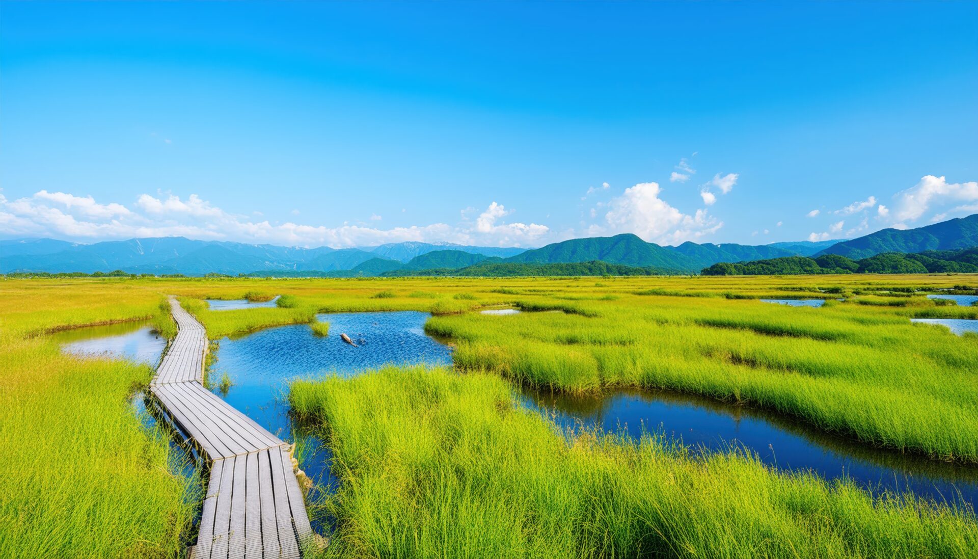 湿原と池の風景