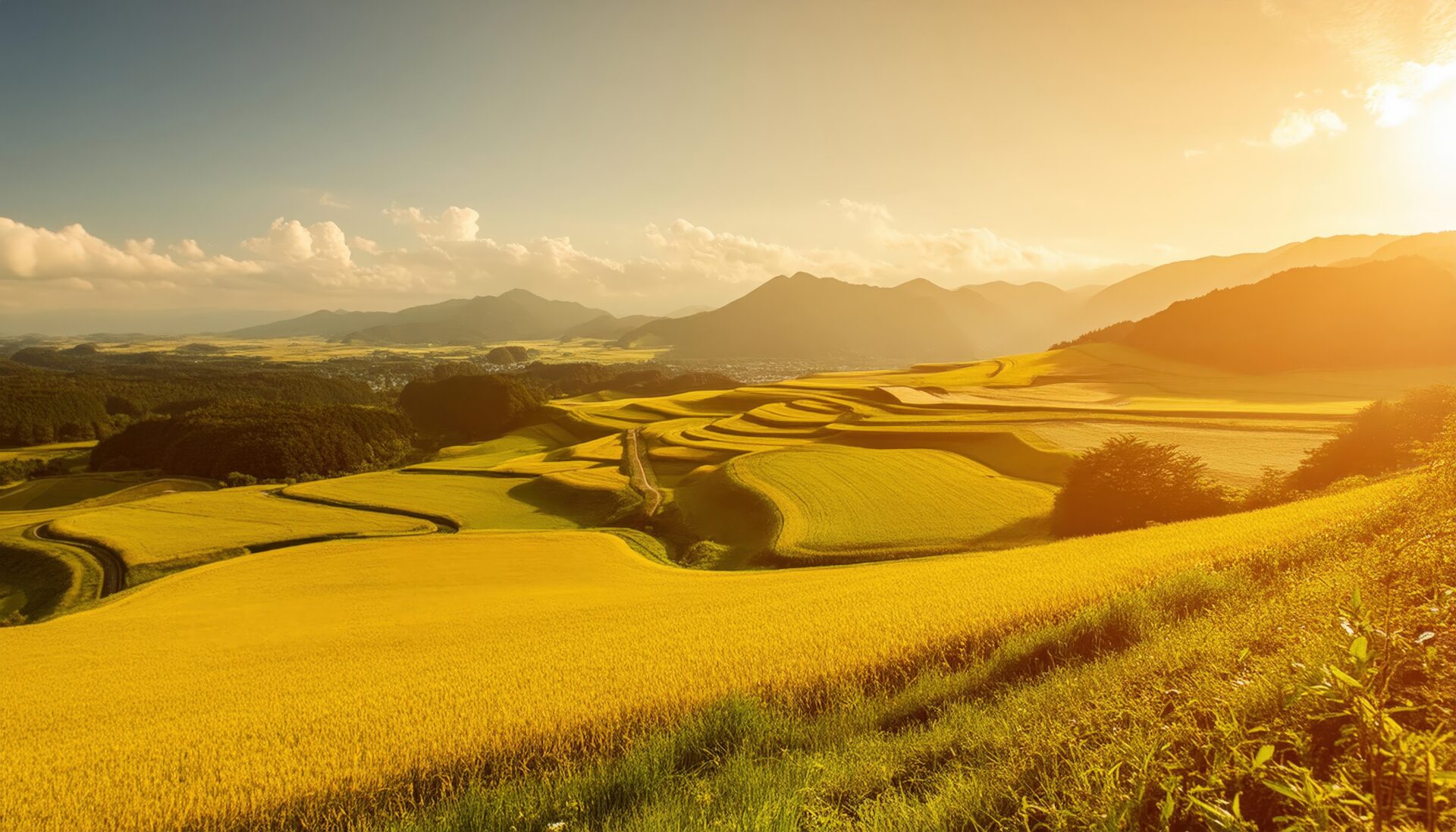 夕陽の田園地帯