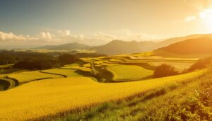 夕陽の田園地帯