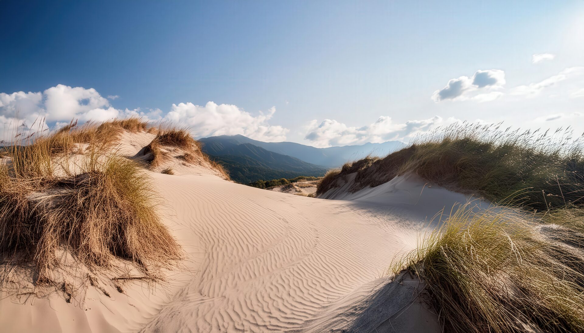 山々を背景にした砂丘の風景