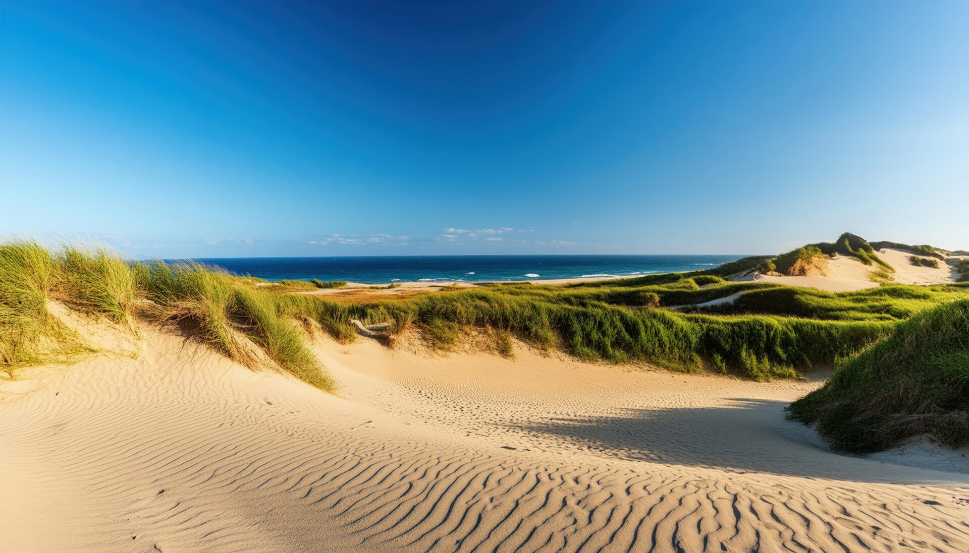 パノラマの砂丘と海の景色