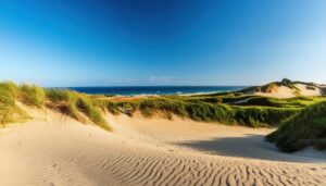 パノラマの砂丘と海の景色