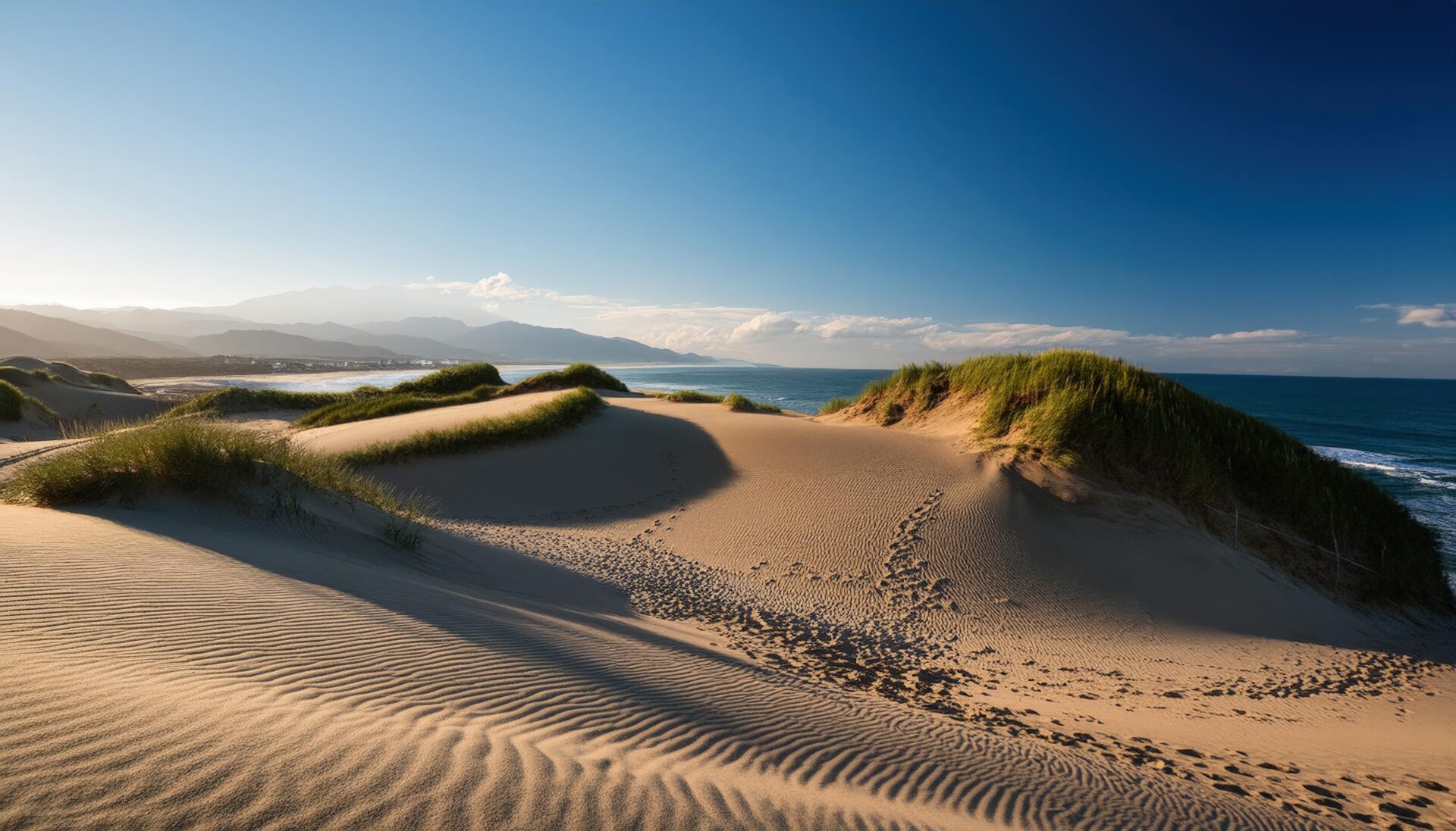 海岸沿いの砂丘と青い空の風景