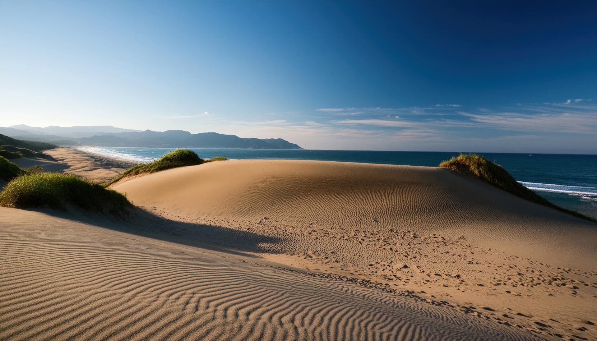 青い海を望む砂丘の風景