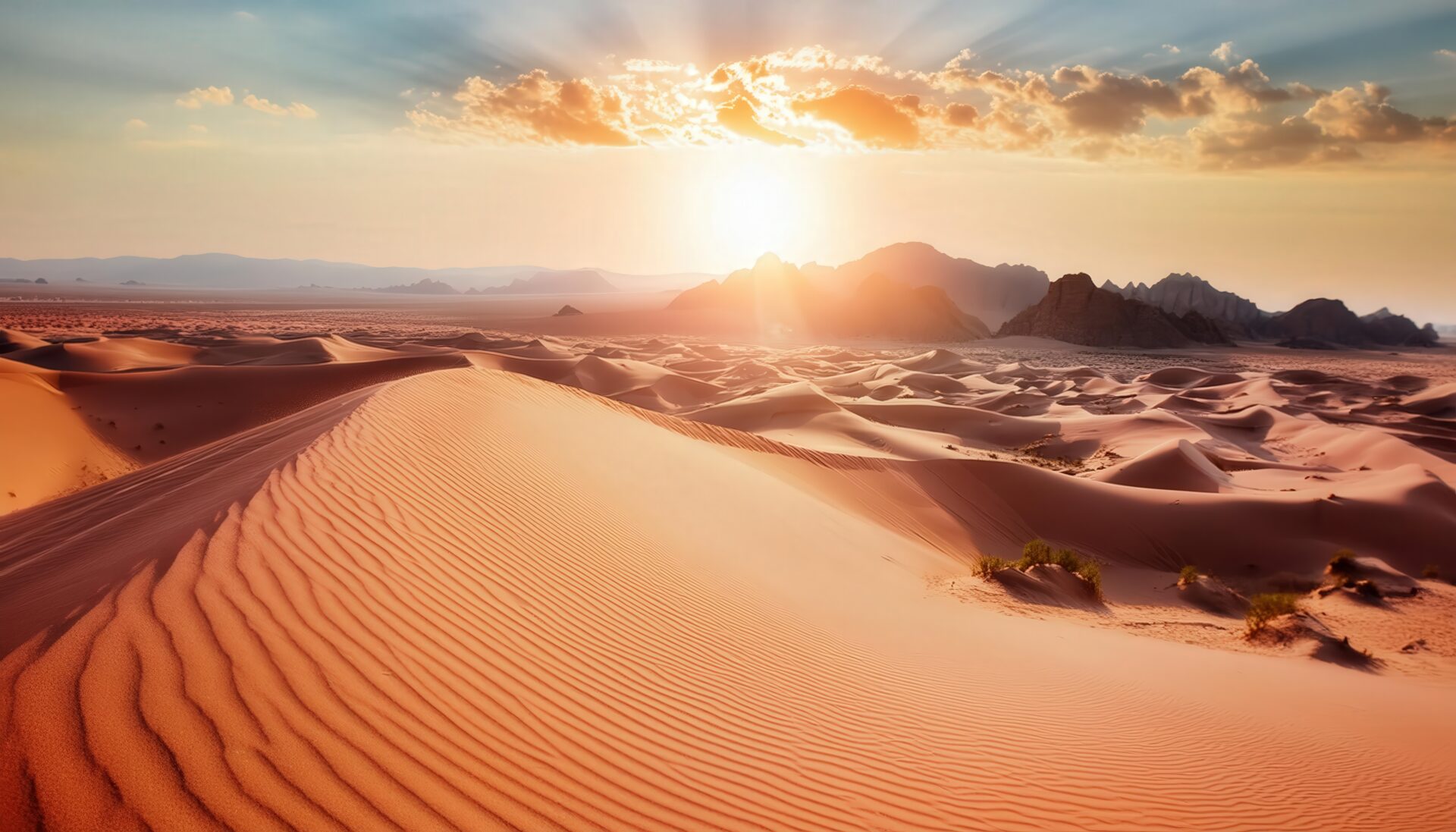 夕焼けに照らされる砂丘