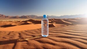砂漠に置かれたペットボトル