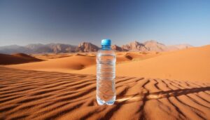 砂丘に立つミネラルウォーター