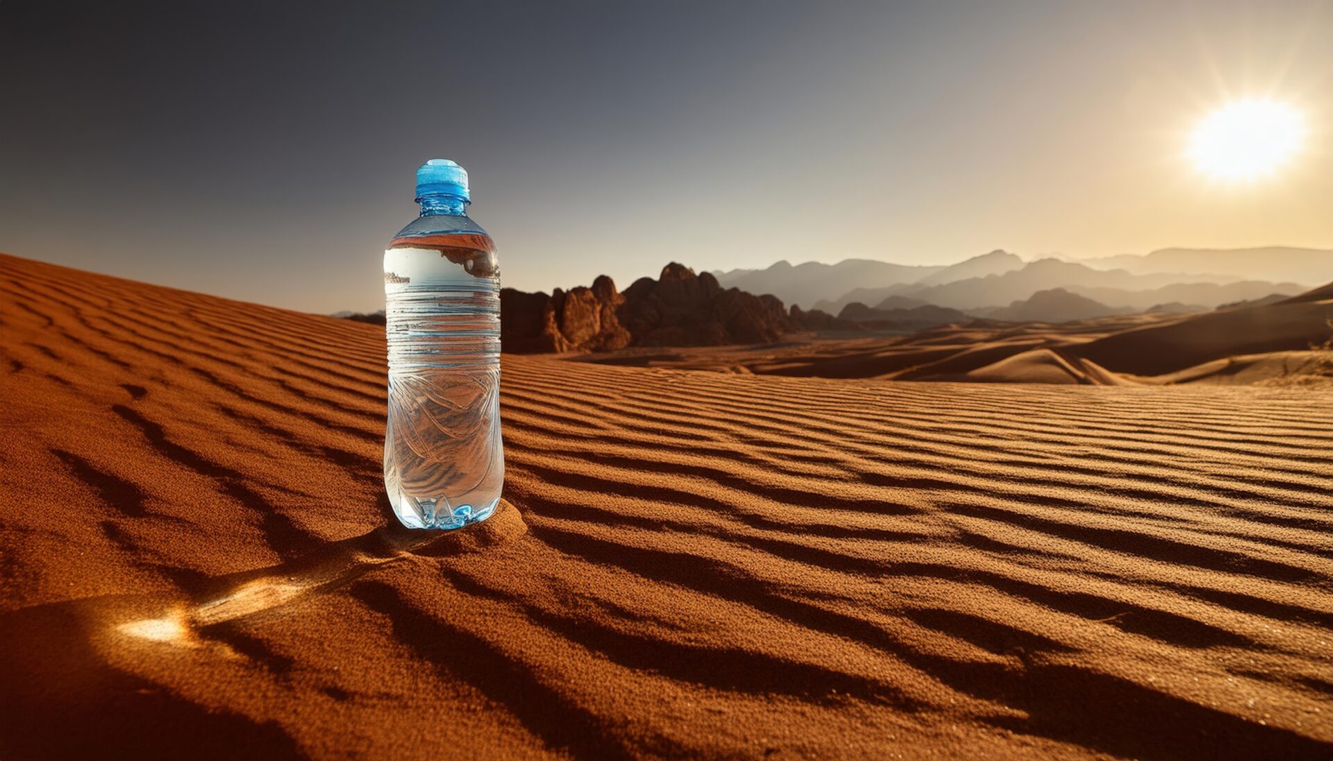 日没と砂丘のペットボトル