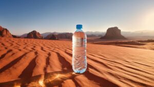 砂漠に置かれた透明な水