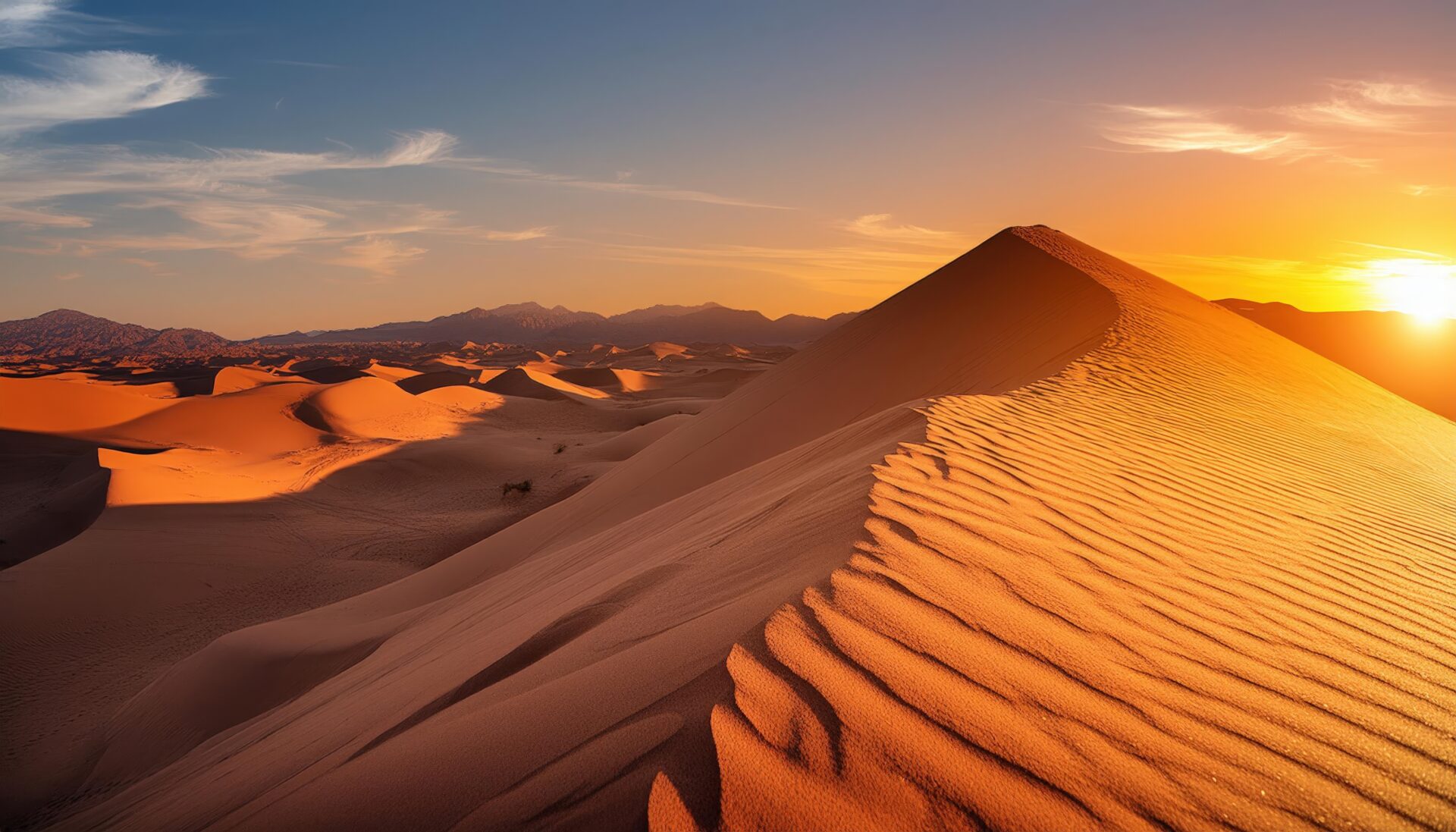 夕日が照らす砂丘の風景