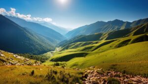 緑の丘陵と渓谷の絶景