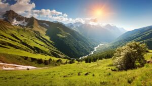 太陽と渓谷のパノラマ