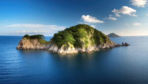 岩場と松の島風景