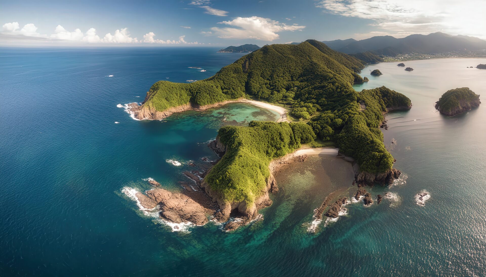 入り組んだ海岸線と島
